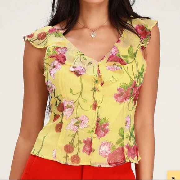 BB Dakota Yellow floral print top - Picture 1 of 5